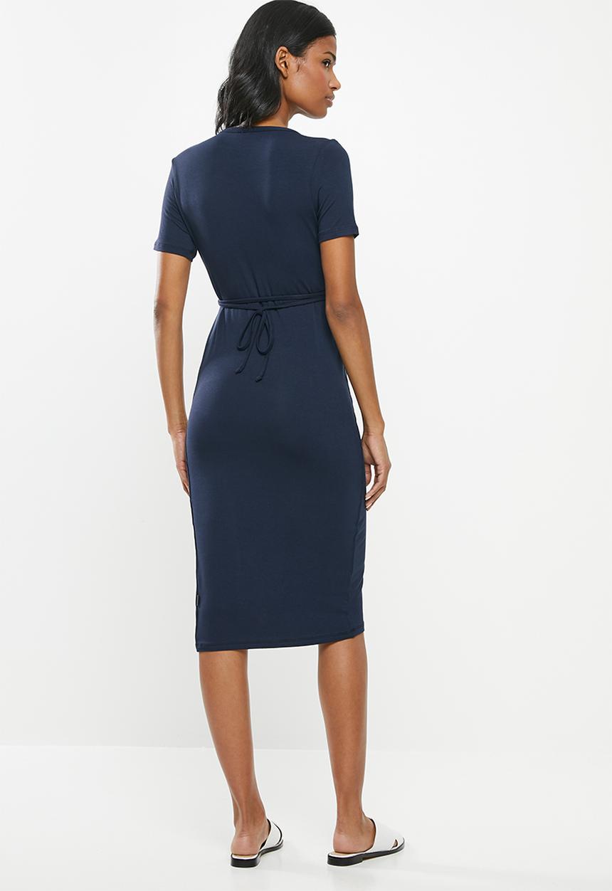 Cherry Melon - Maternity Button front jersey dress with tie - navy