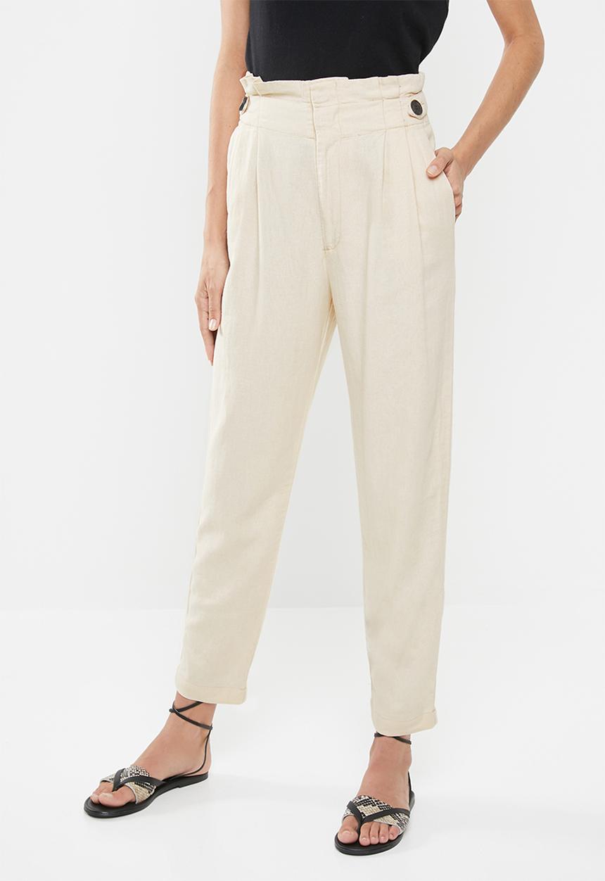Jacqueline de Yong - Amber high paperwaist linen pants - beige