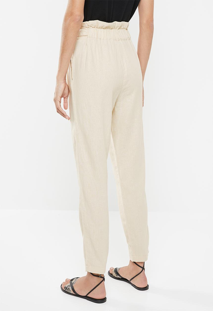 Jacqueline de Yong - Amber high paperwaist linen pants - beige