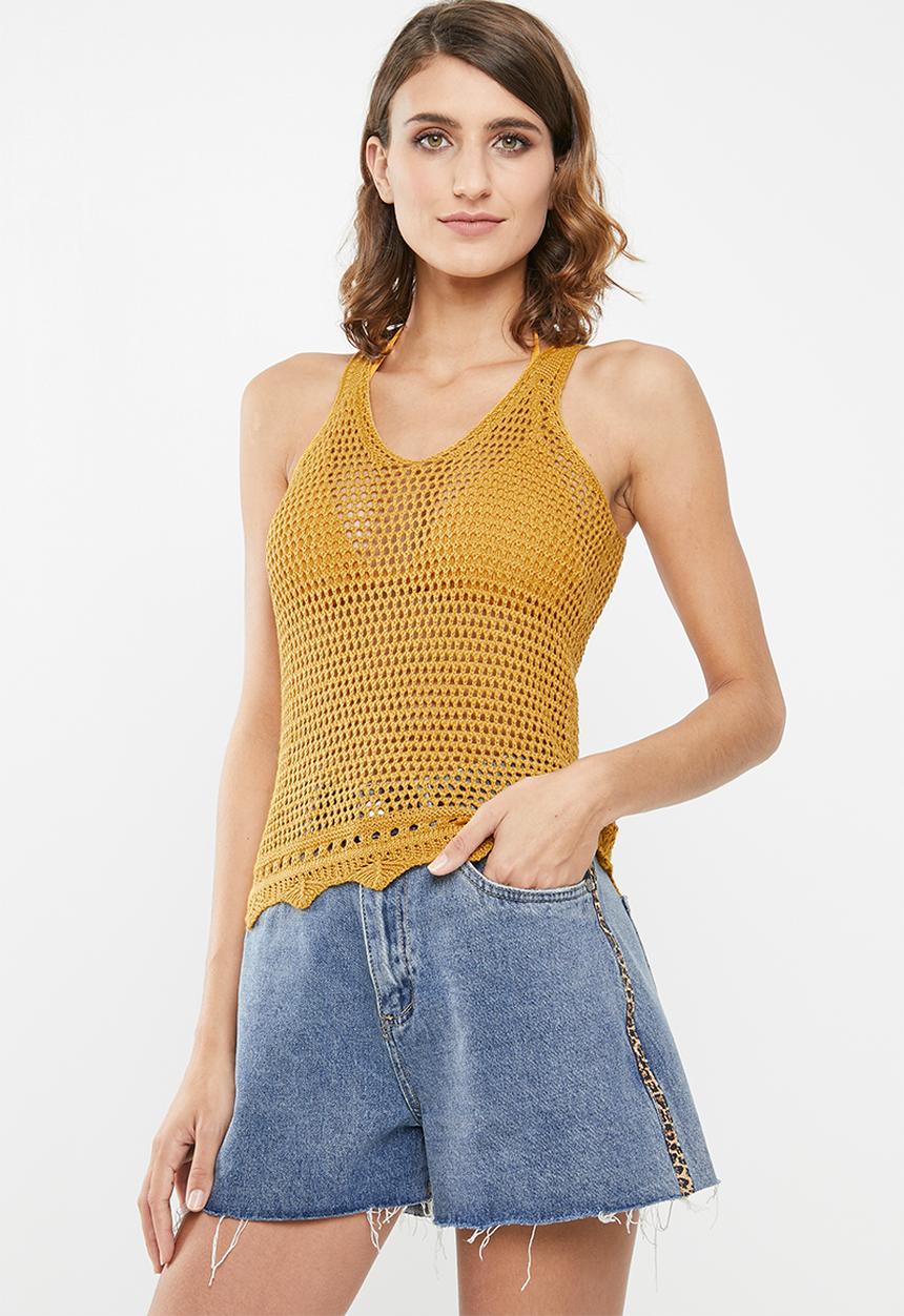 Jacqueline de Yong - Hubba short sleeve top knit - yellow