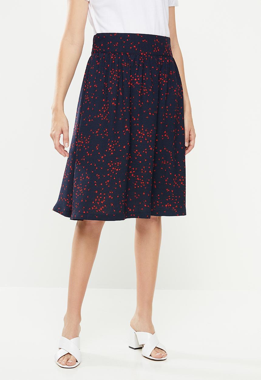 Jacqueline de Yong - Layla midi skirt - navy & red 