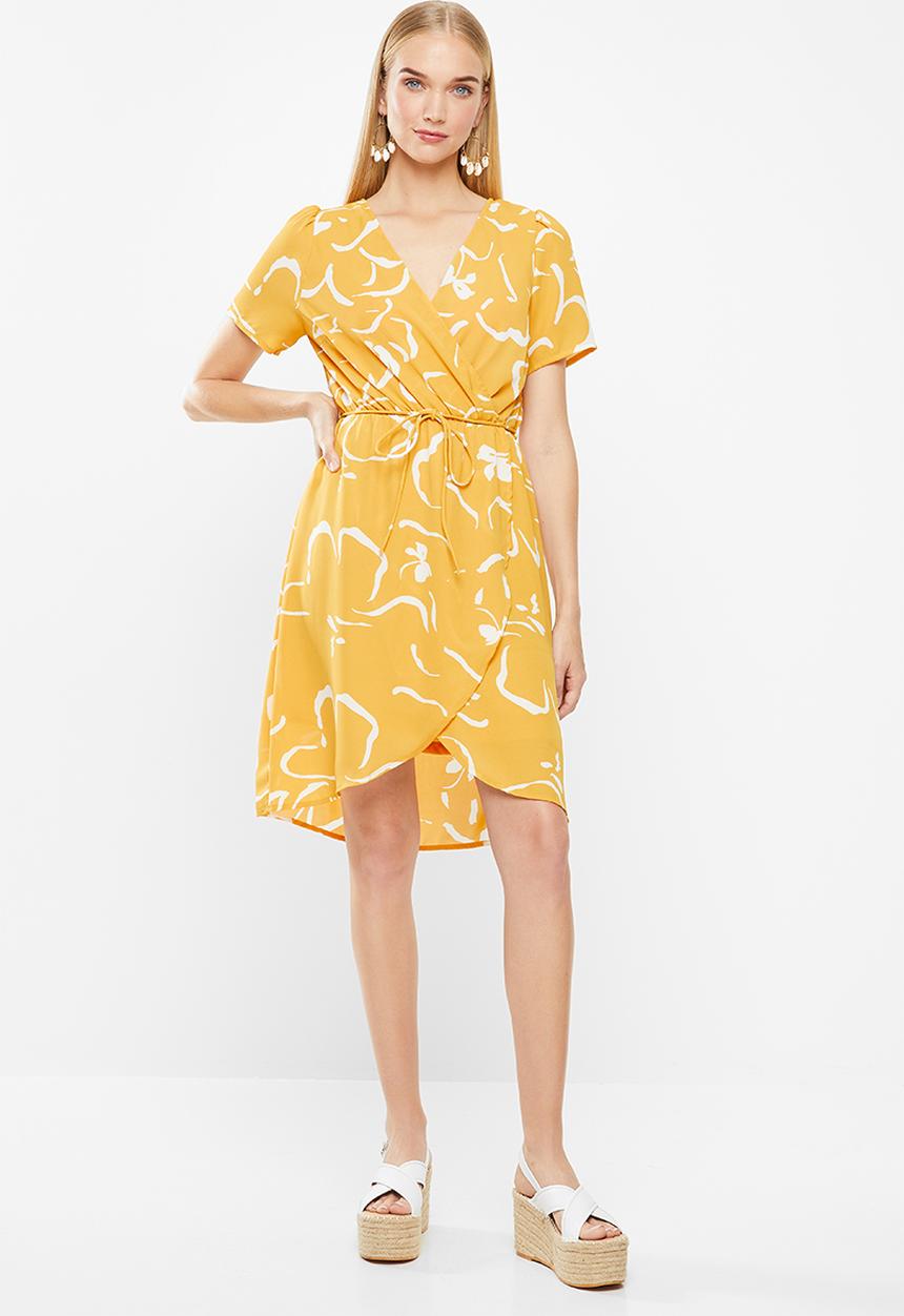 Vero Moda - Milona wrap dress - yellow & white