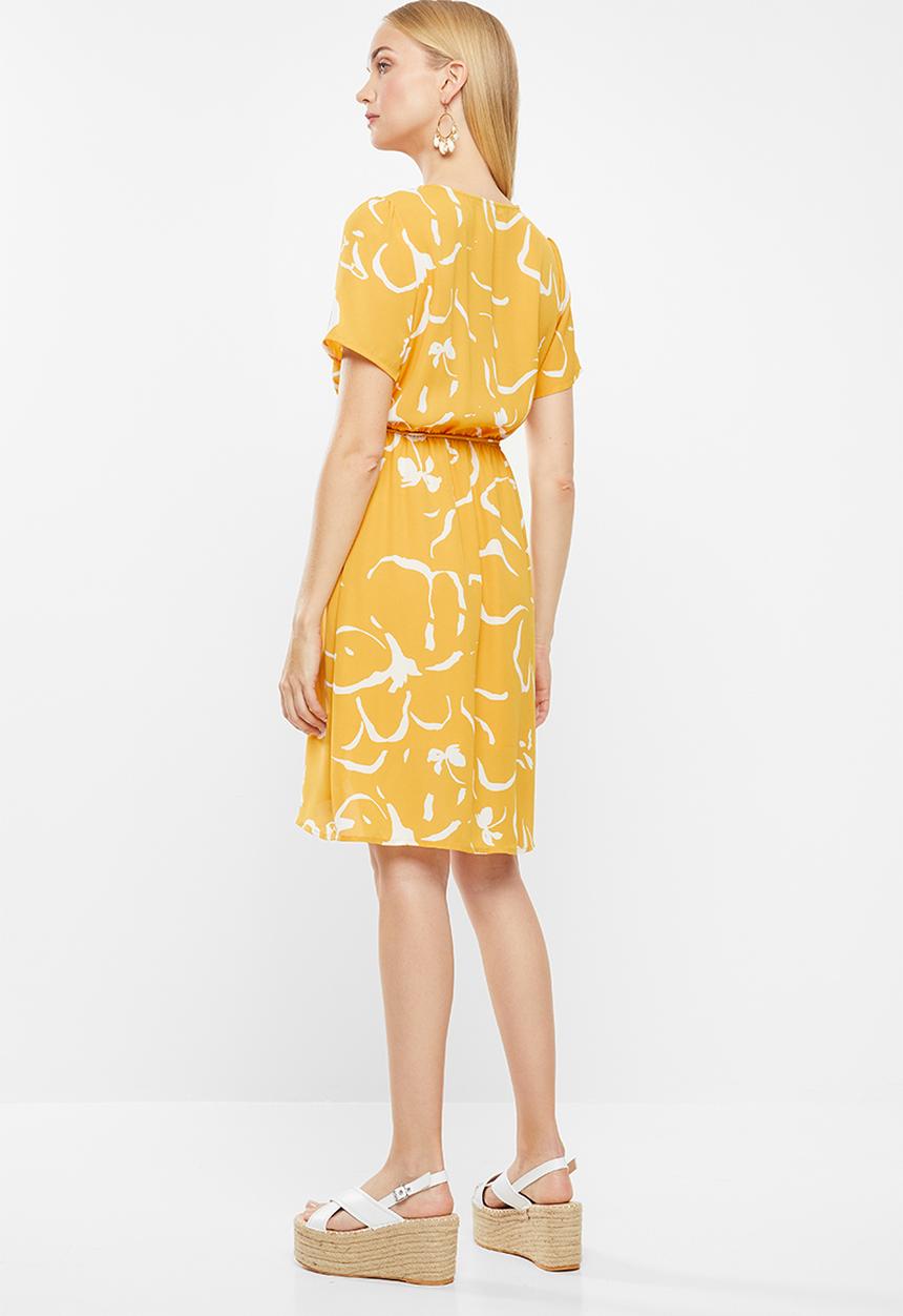 Vero Moda - Milona wrap dress - yellow & white