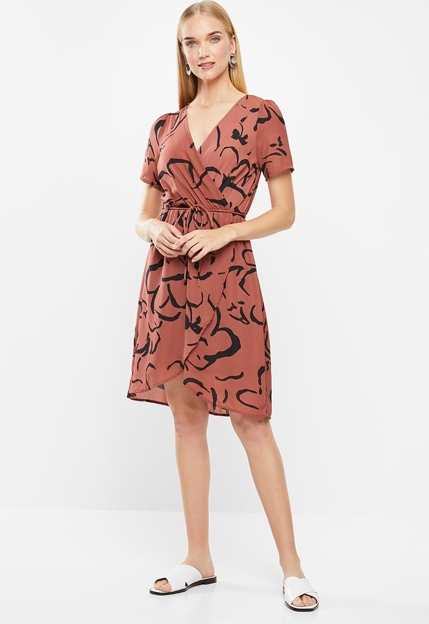 Vero Moda - Milona wrap dress - rust & black