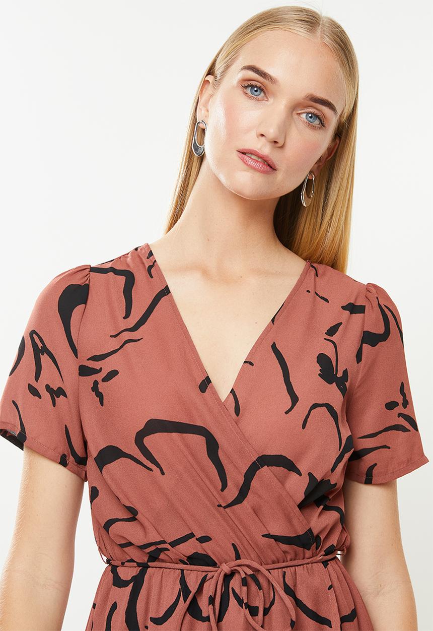 Vero Moda - Milona wrap dress - rust & black
