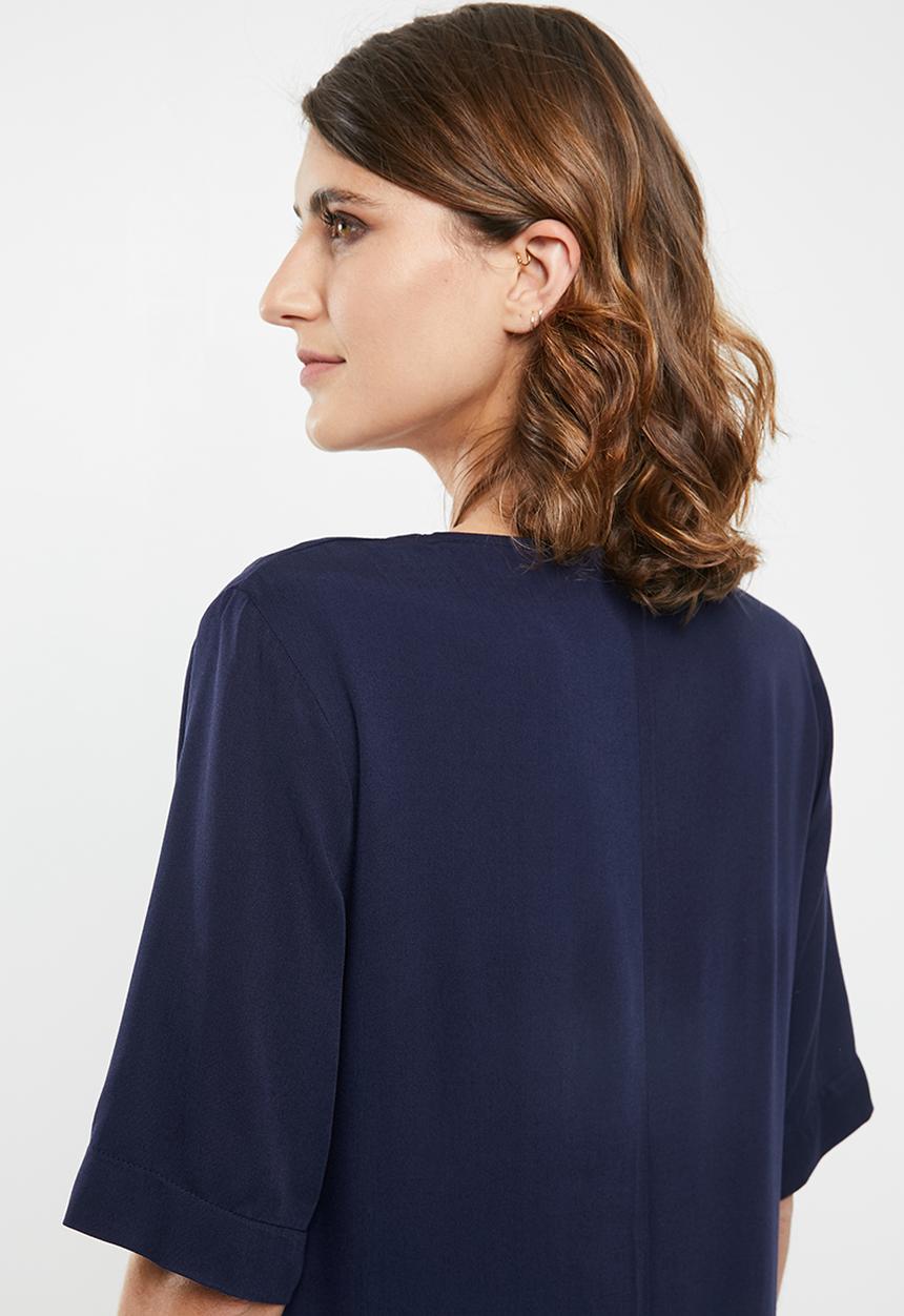 edit - Wide sleeve shift dress -  navy