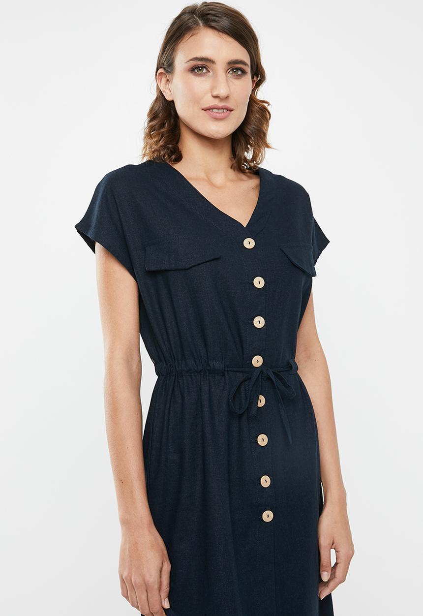 edit - Linen button through dress - navy
