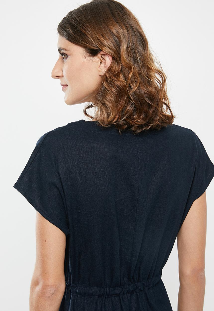 edit - Linen button through dress - navy