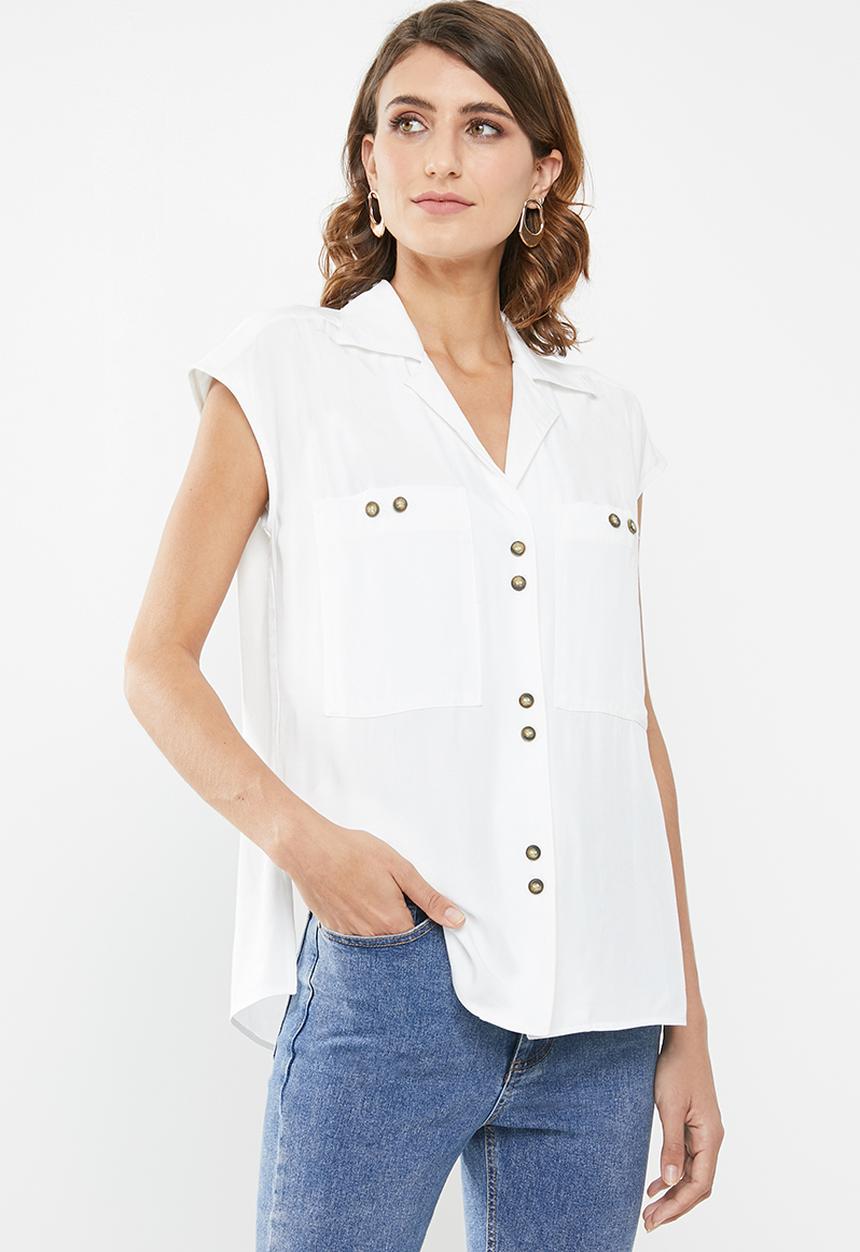 edit - Longer length utility shirt - white