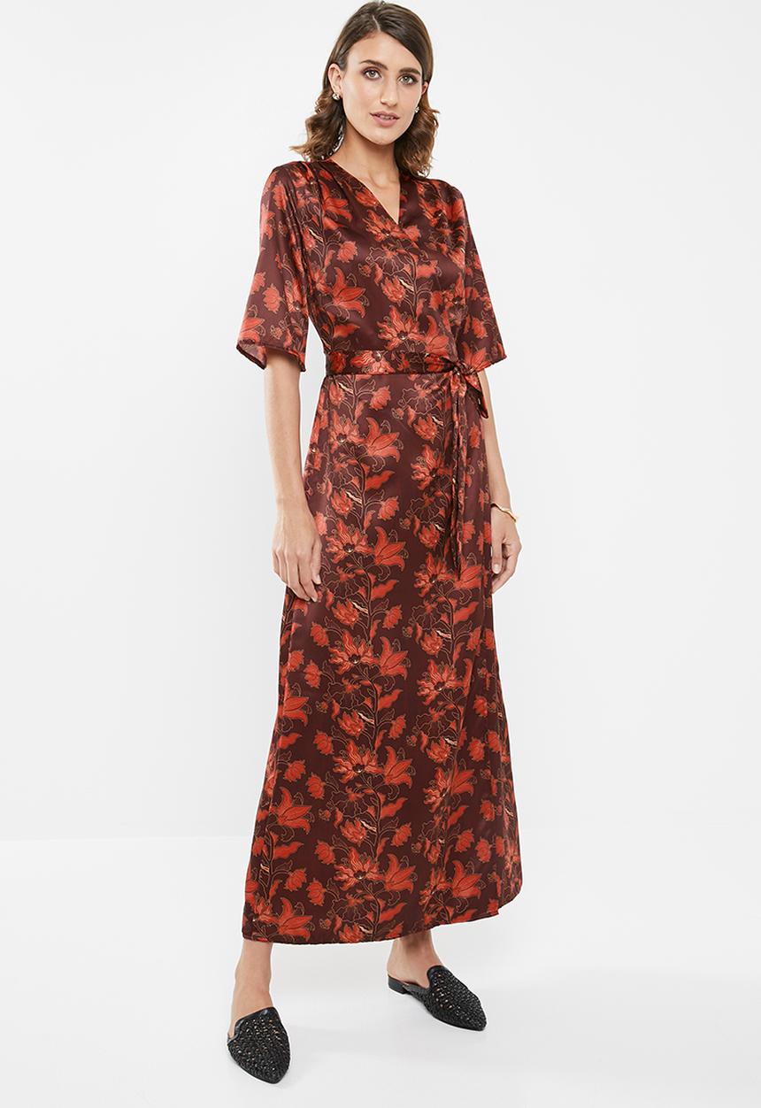 edit - Wrapover satin maxi dress -  multi 
