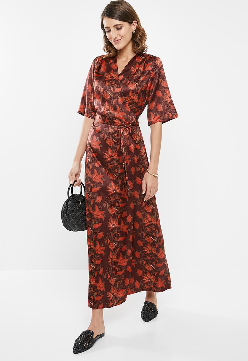 edit - Wrapover satin maxi dress -  multi 
