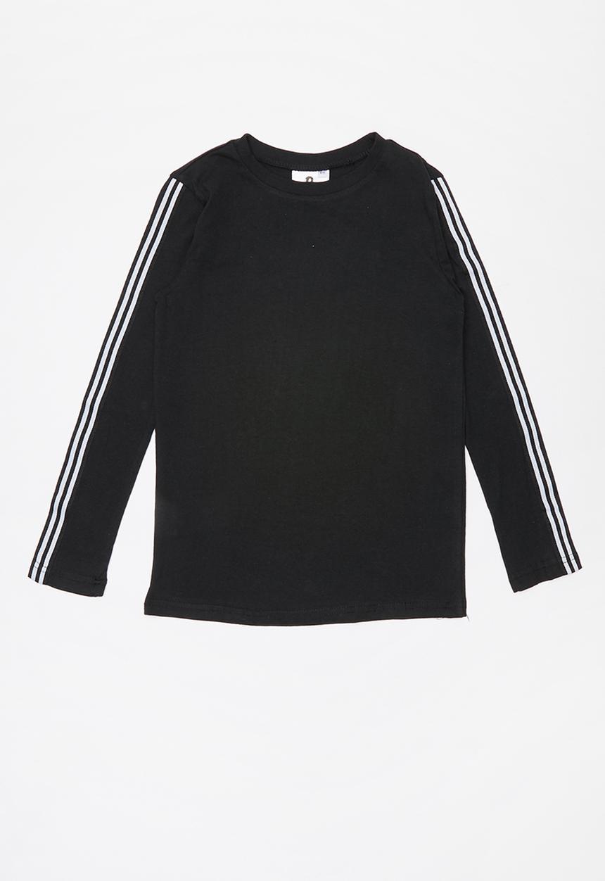 Rebel Republic - Sports long sleeve tape tee with stripe detail - black & white