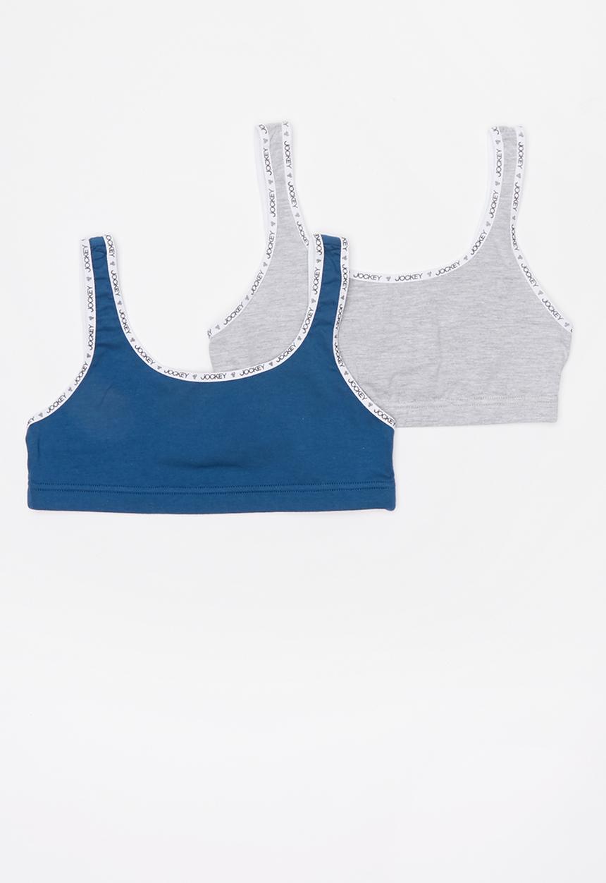 Jockey - 2 Pack logo lip crop top - grey & blue 