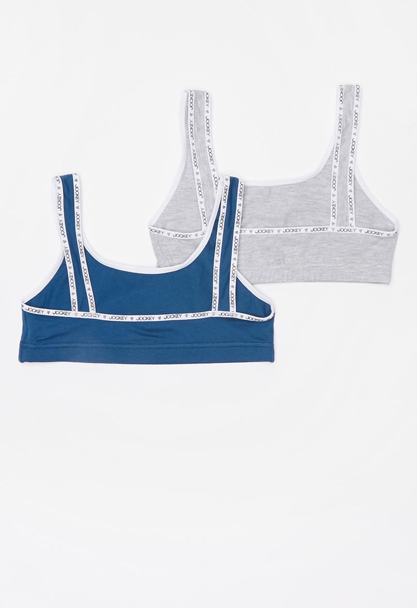 Jockey - 2 Pack logo lip crop top - grey & blue 