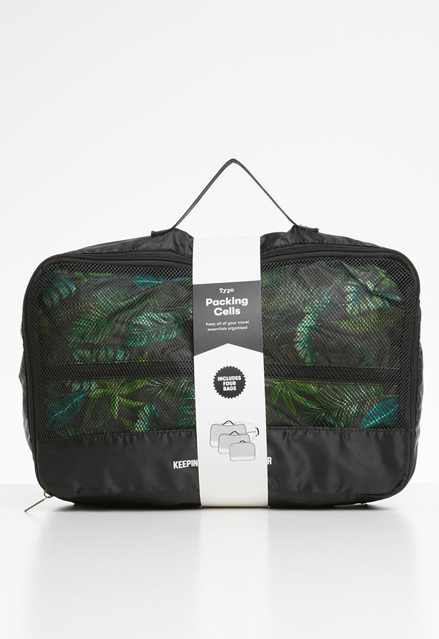 Typo - 4 Pack  luggage packing cells - black & green