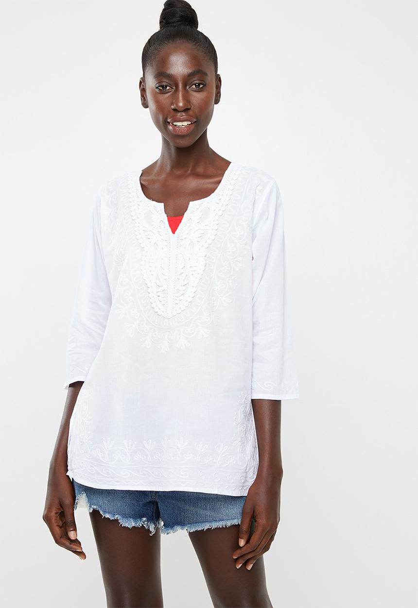 Lithe - Embroidered kaftan - white