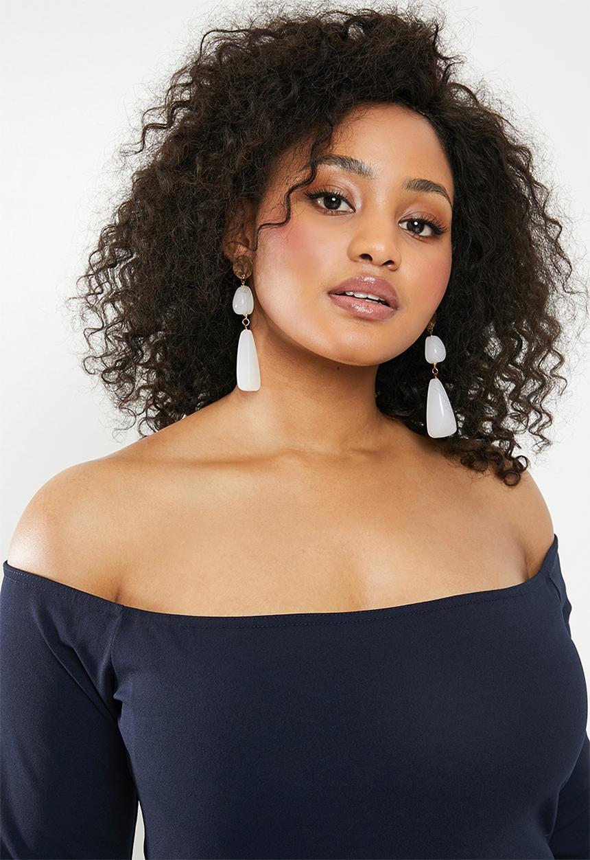 Missguided - Plus bardot long sleeve fishtail midi - navy