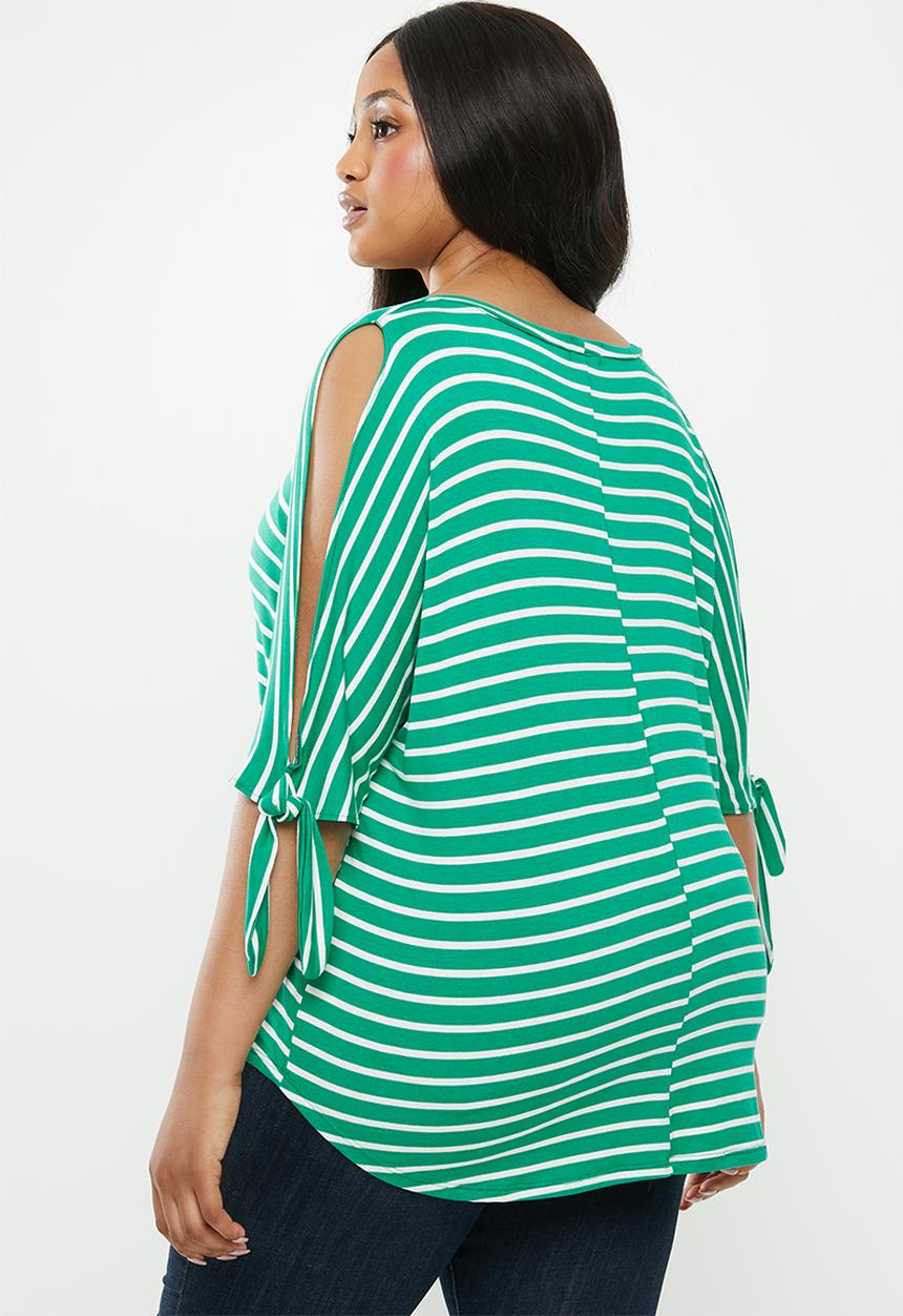edit Plus - T-shirt with tie sleeve - green & white