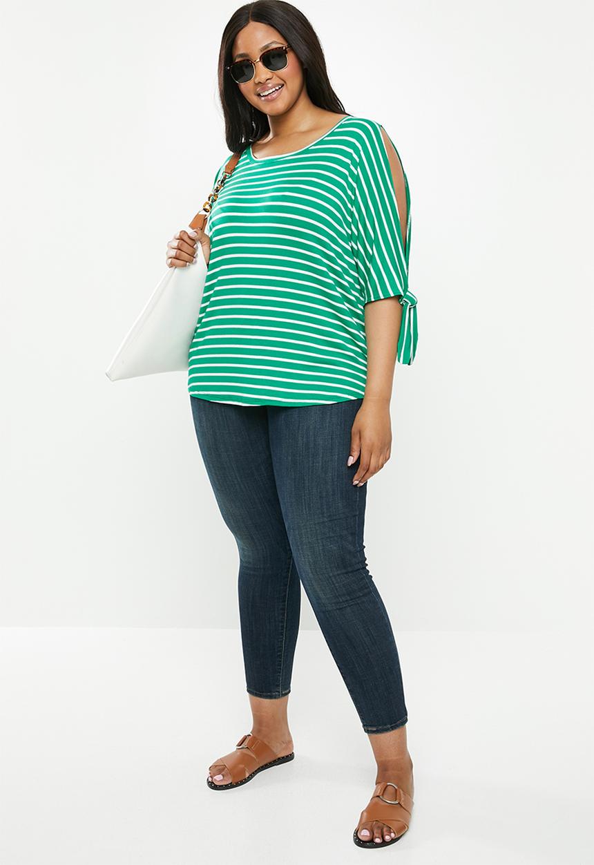 edit Plus - T-shirt with tie sleeve - green & white