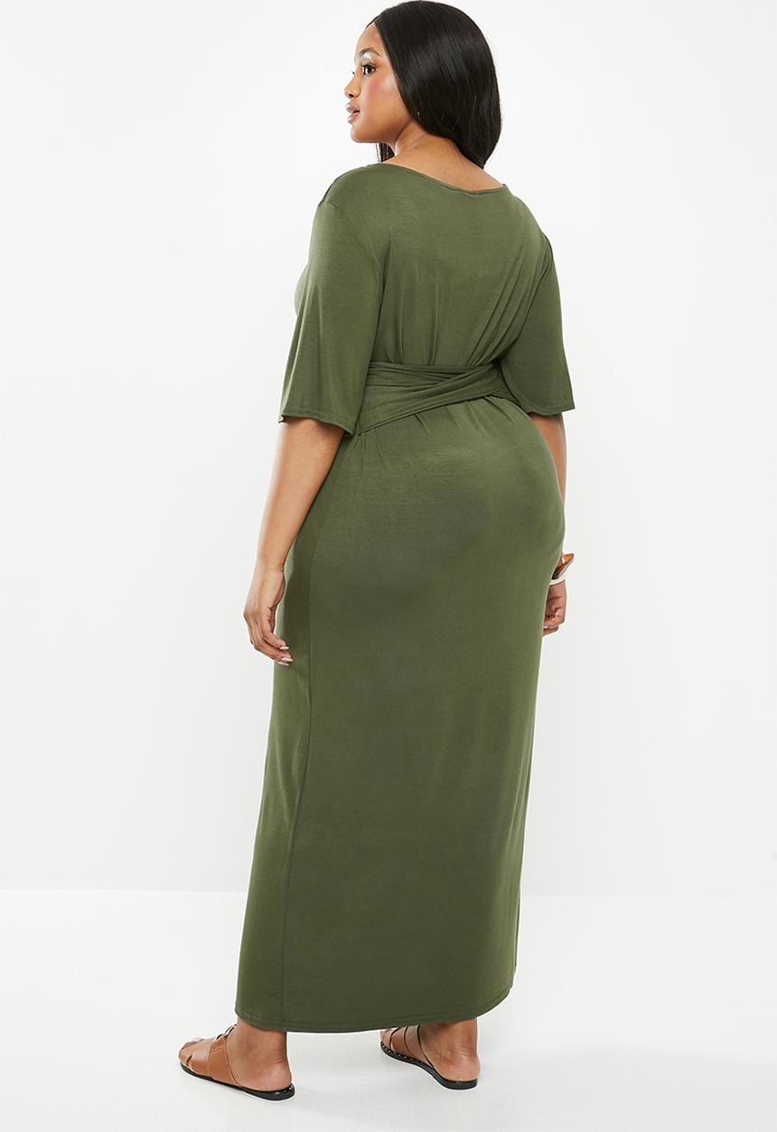 edit Plus - Knot front maxi dress(plus) - khaki