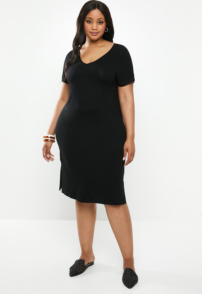 edit Plus - V-neck classic dress - black