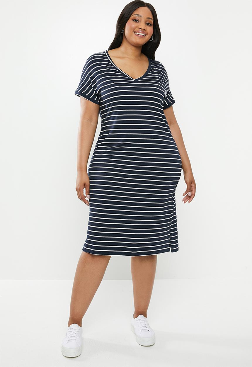 edit Plus - V-neck classic dress - navy & white