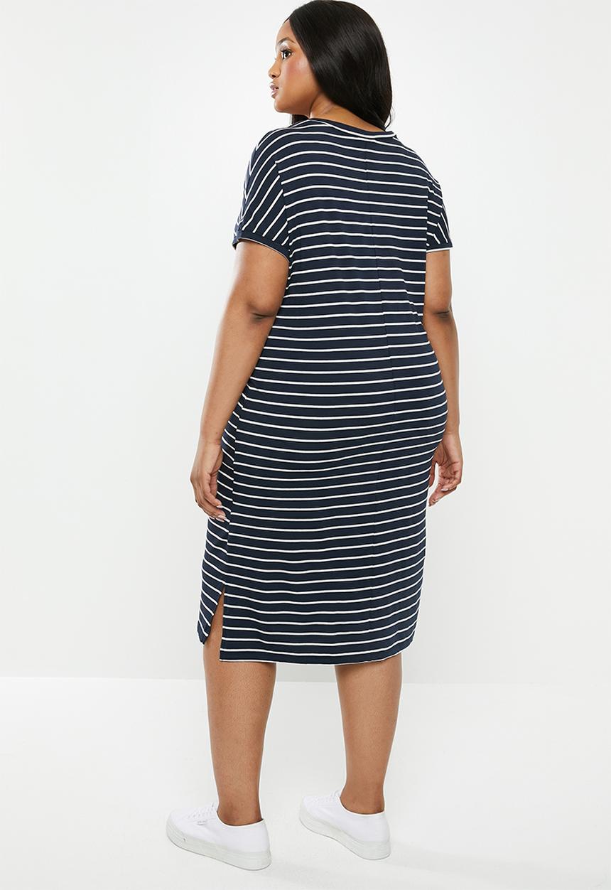 edit Plus - V-neck classic dress - navy & white