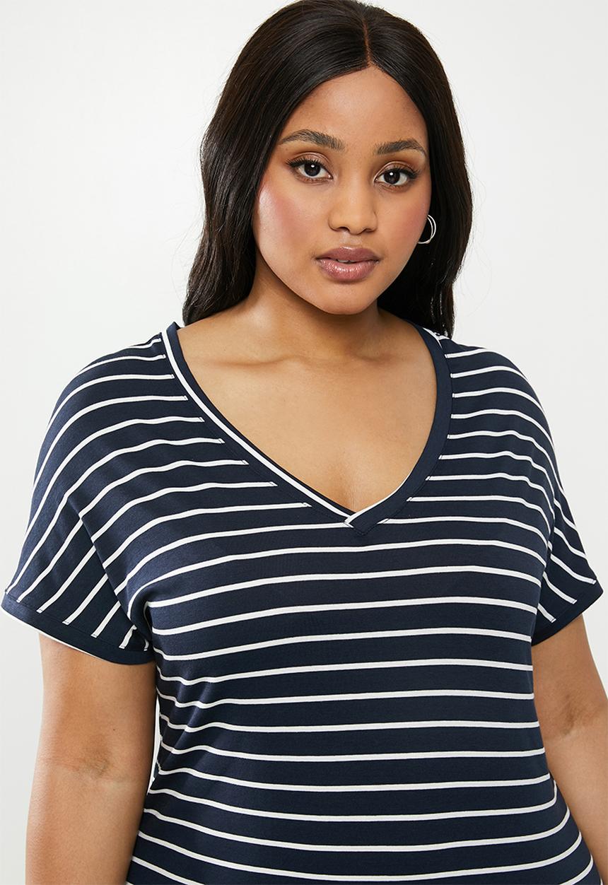 edit Plus - V-neck classic dress - navy & white