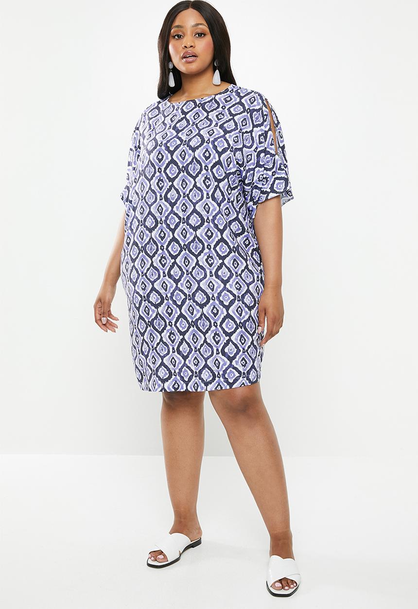edit Plus - Sleeve detail shift dress(plus) - blue & white 