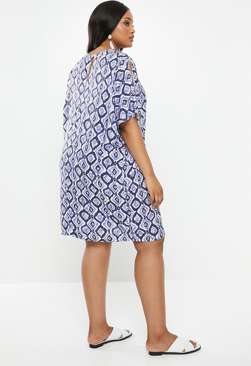 edit Plus - Sleeve detail shift dress(plus) - blue & white 