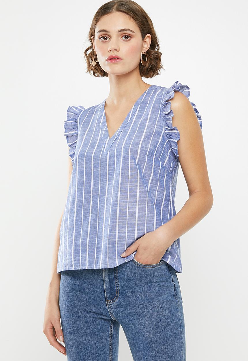 Vero Moda - Lynn frill top - blue and white