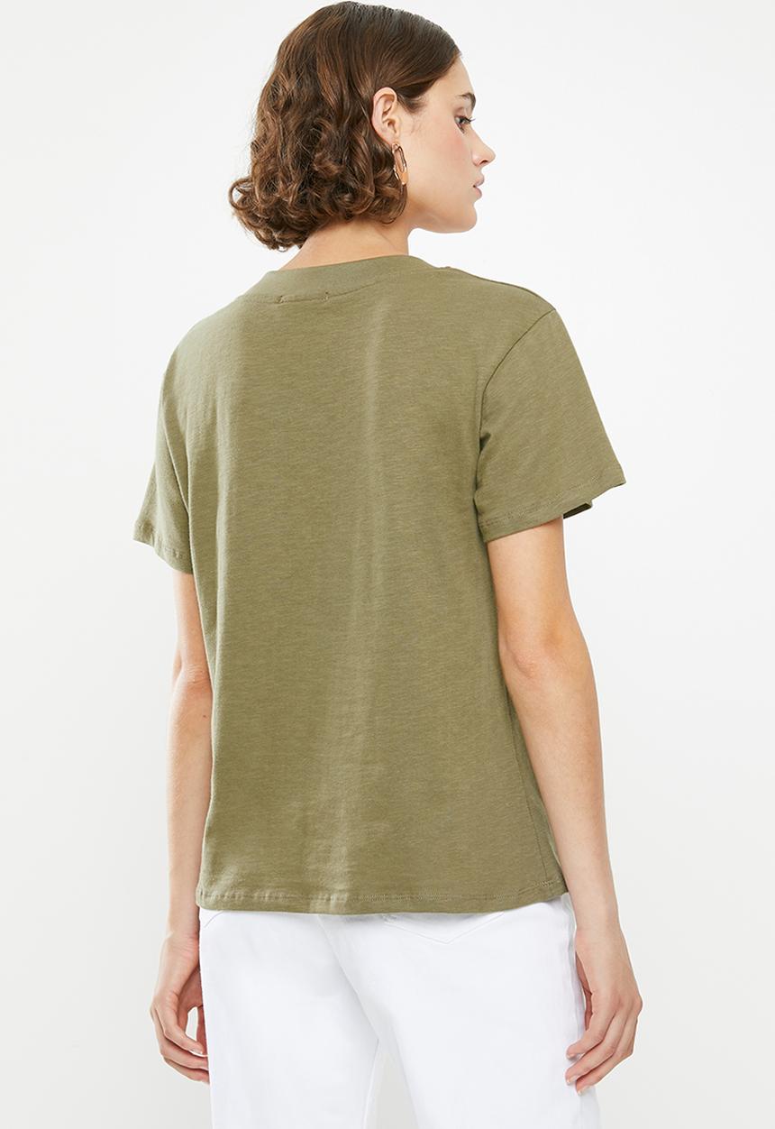 Superbalist - Slouchy slub v-neck tee - khaki