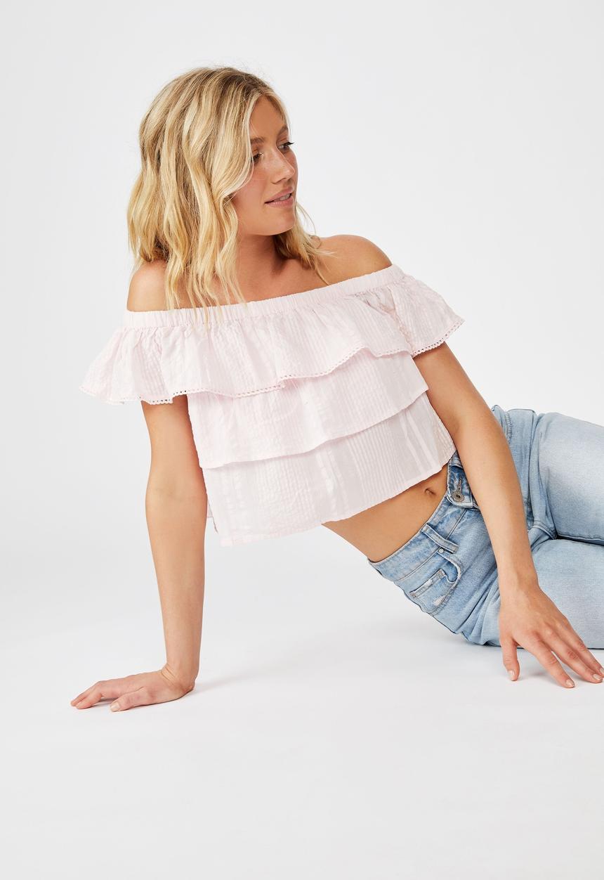 Cotton On - Sunshine frill off the shoulder top - pink