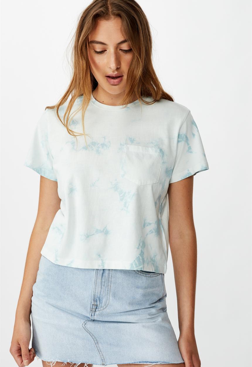 Cotton On - Chopped pockets tie dye T-shirt - blue