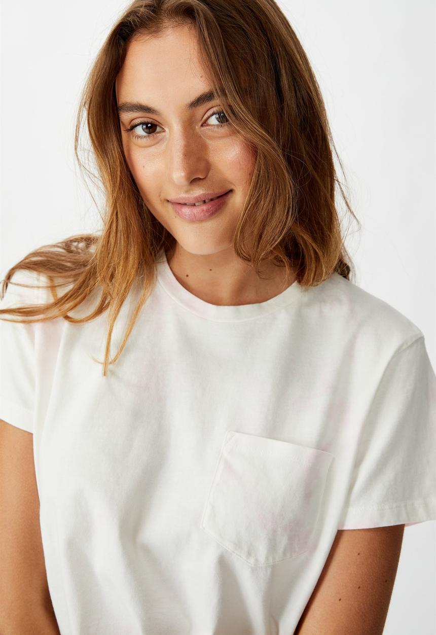 Cotton On - Chopped pockets tie dye T-shirt - cream 