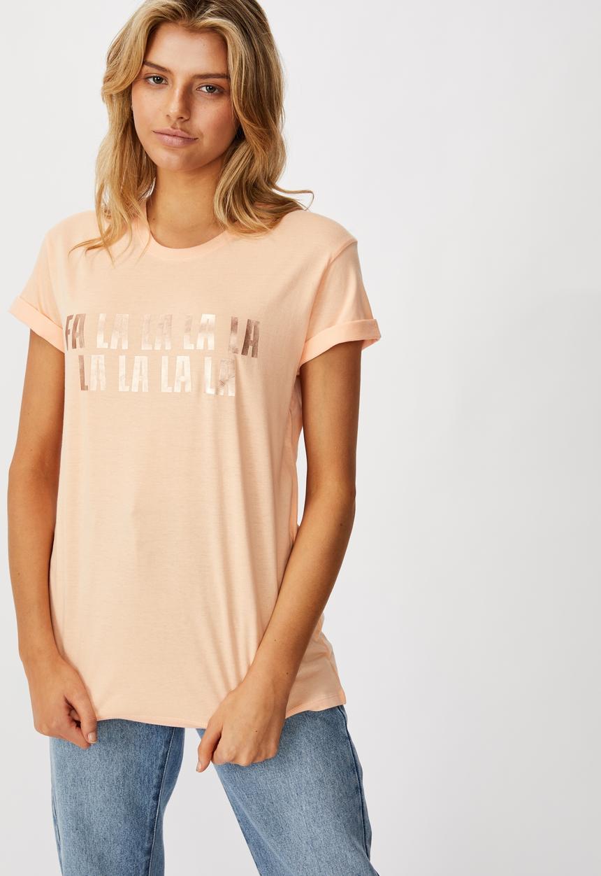 Cotton On - Classic Christmas T-shirt fa la la - peach 