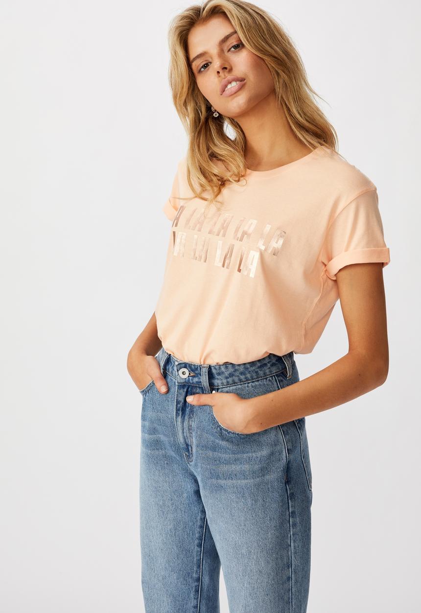 Cotton On - Classic Christmas T-shirt fa la la - peach 