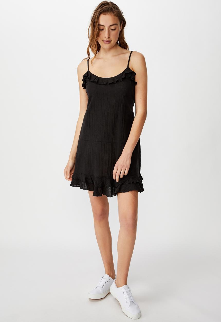 Cotton On - Woven breanna ruffle mini dress - black
