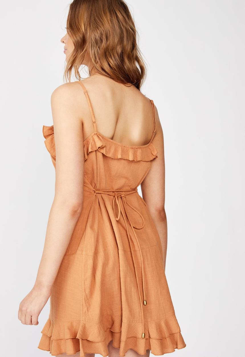 Cotton On - Woven breanna ruffle mini dress - orange 