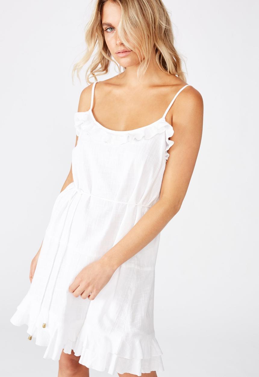 Cotton On - Woven breanna ruffle mini dress - white