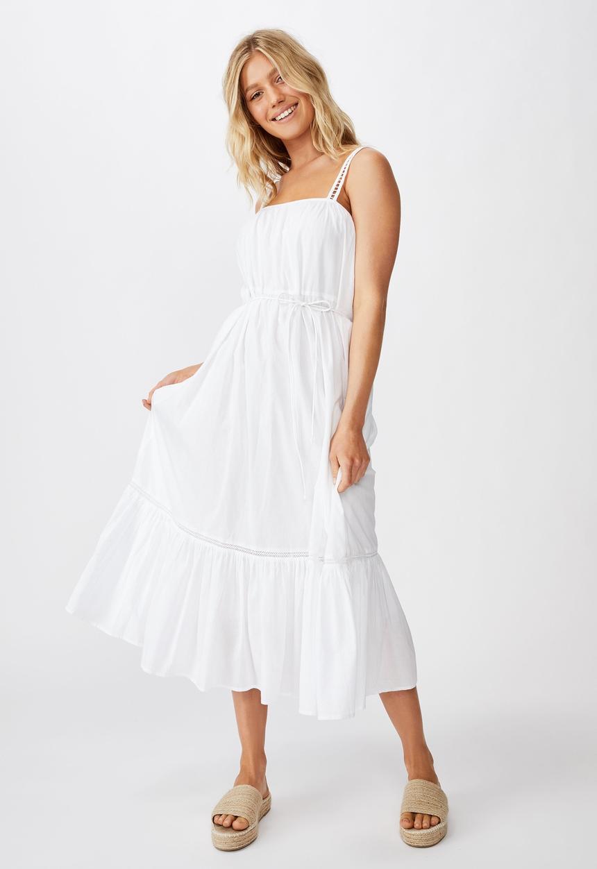 Cotton On - Woven meadow tiered midi dress - white