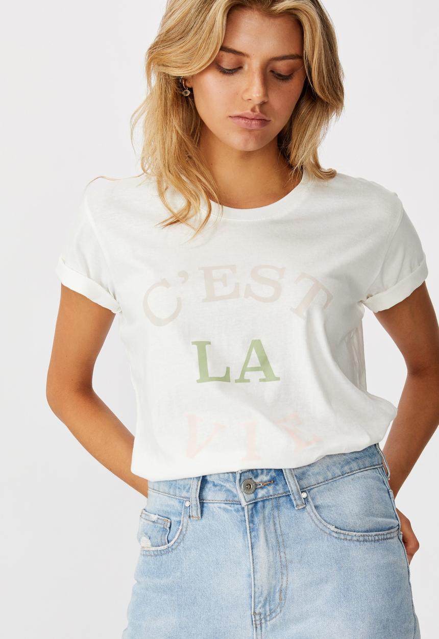 Cotton On - Classic slogan T-shirt C'esta La - cream