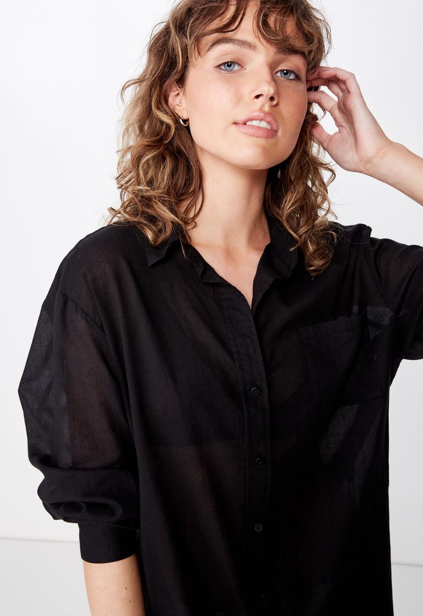 Cotton On - Savannah oversized resort shirt - black