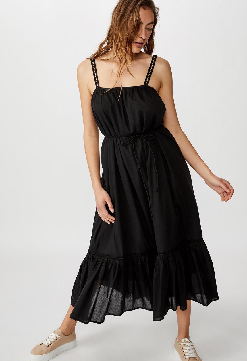 Cotton On - Woven meadow tiered midi dress - black