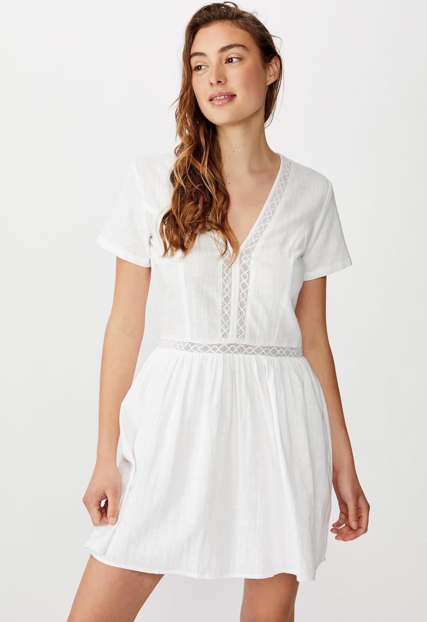 Cotton On - Woven harlow short sleeve mini dress - white