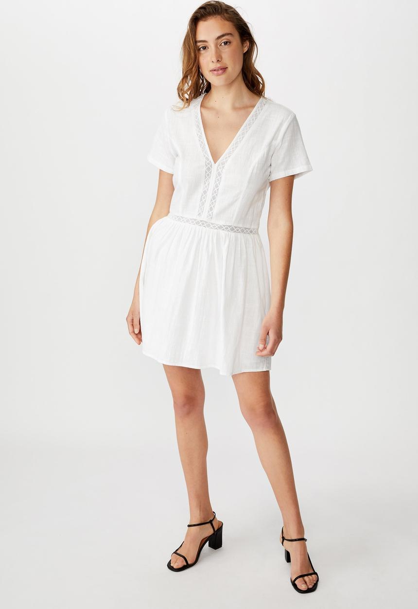 Cotton On - Woven harlow short sleeve mini dress - white