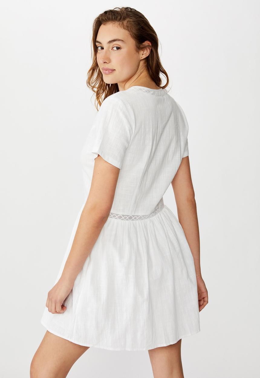 Cotton On - Woven harlow short sleeve mini dress - white