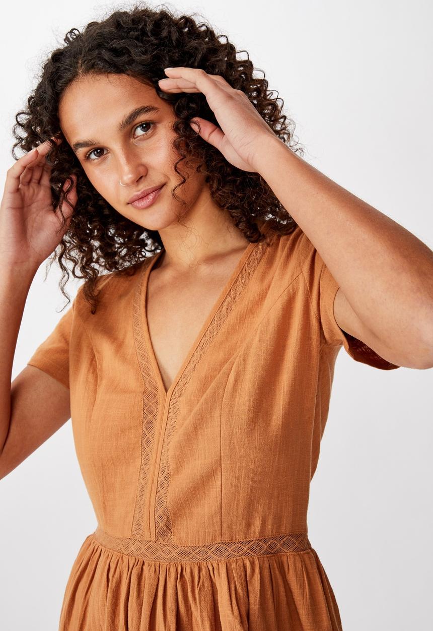 Cotton On - Woven harlow short sleeve mini dress - orange
