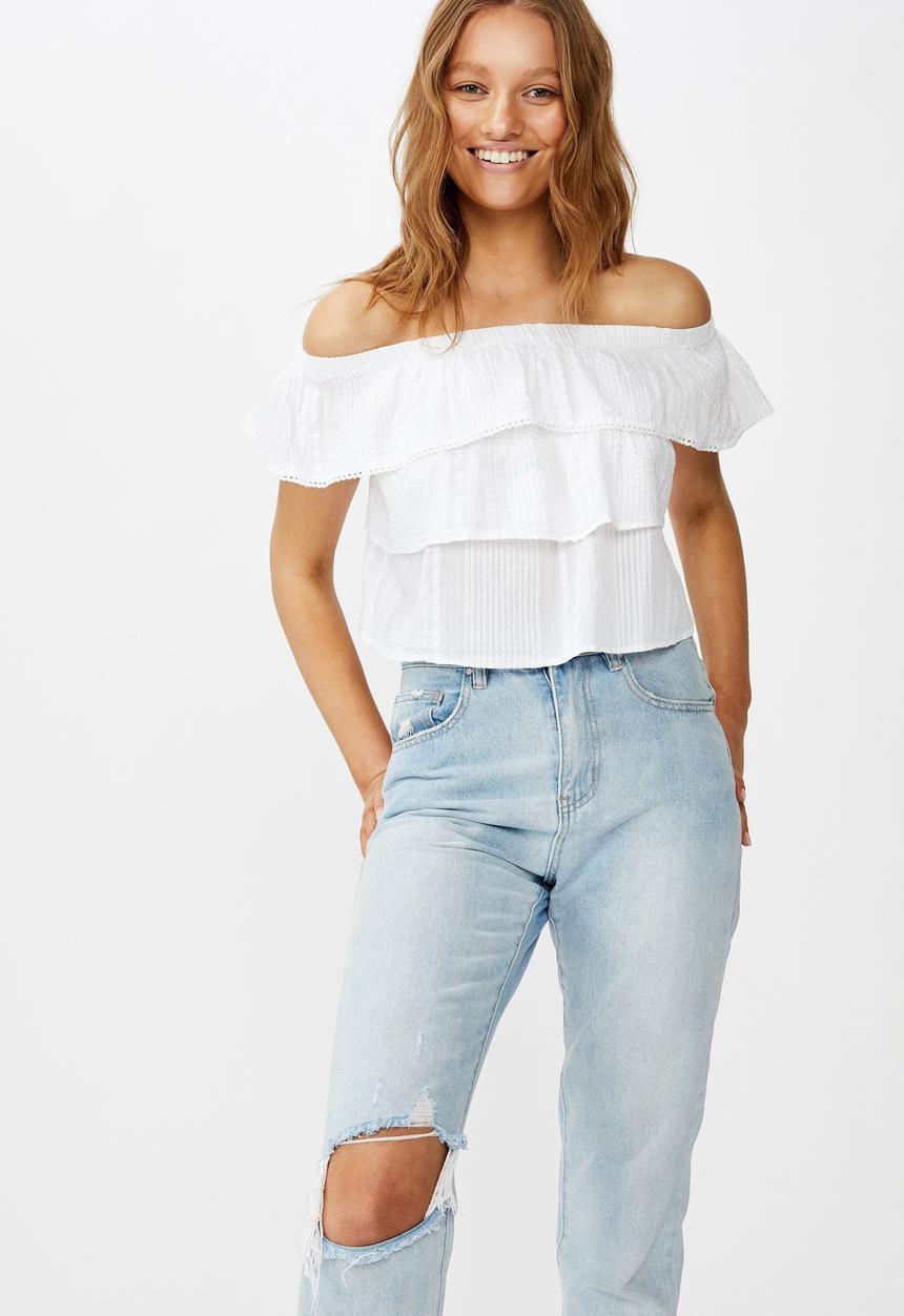 Cotton On - Sunshine frill off the shoulder top - white
