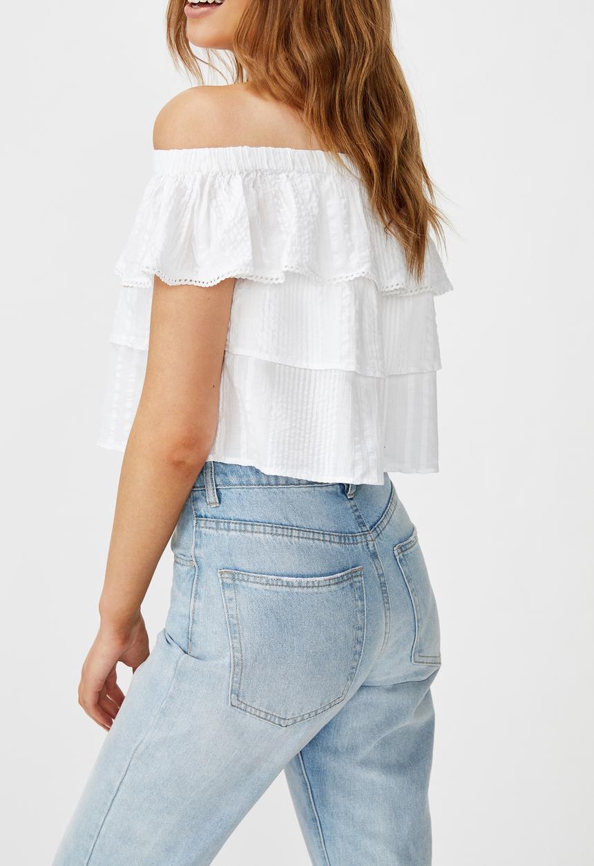 Cotton On - Sunshine frill off the shoulder top - white